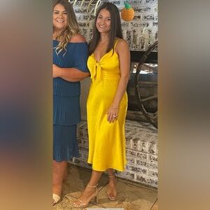 Yellow Tie Front Sundress with Plunge Neckline